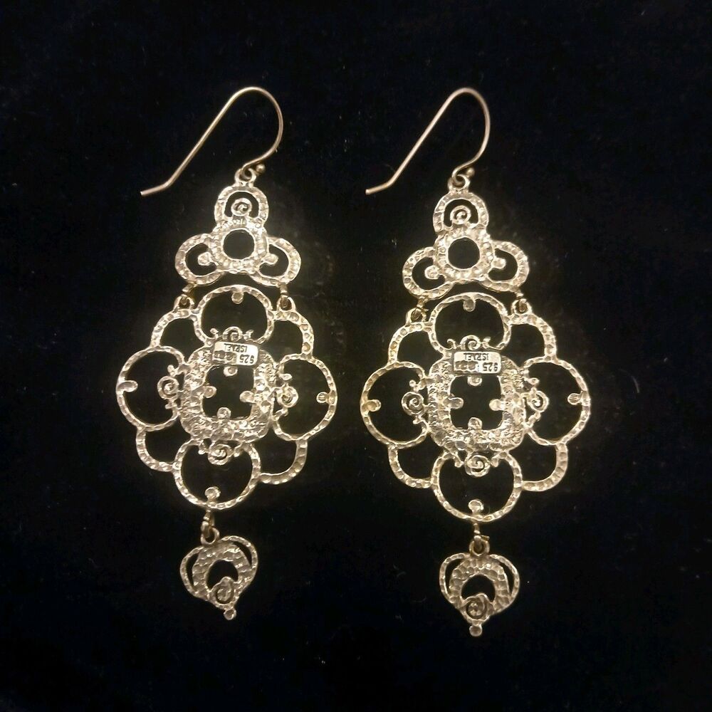 Sterling Silver Zoa Numan Chandelier Pierced Earrings 925 Israel 3" Long - Picture 2 of 8